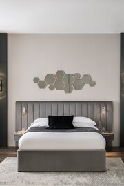 Opulent Velvet Steel Grey Mayfair Upholstered Hotel Bed Frame with Ottoman Storage Bedside Tables and Lights - Image 1 of 14