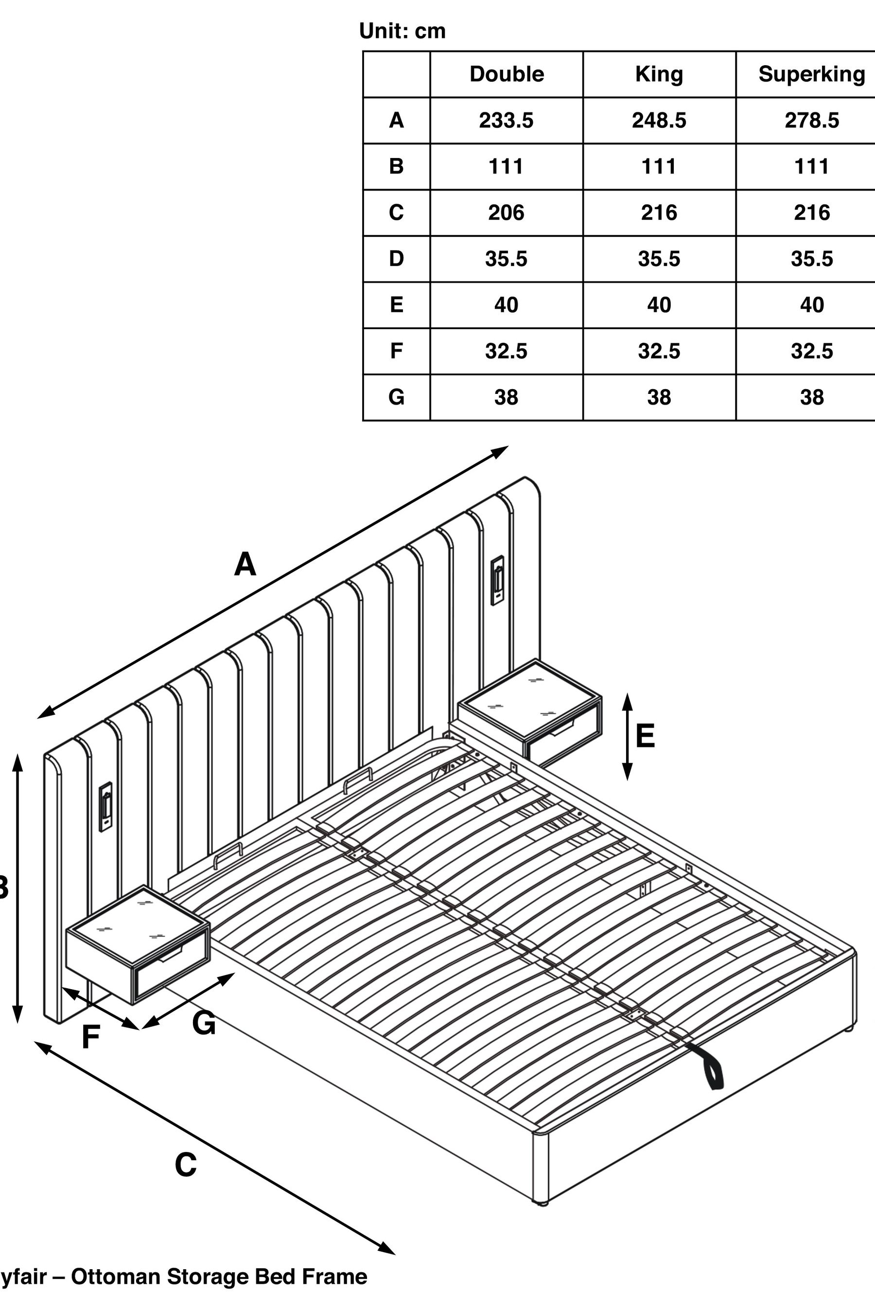Double bed with built in side tables hot sale