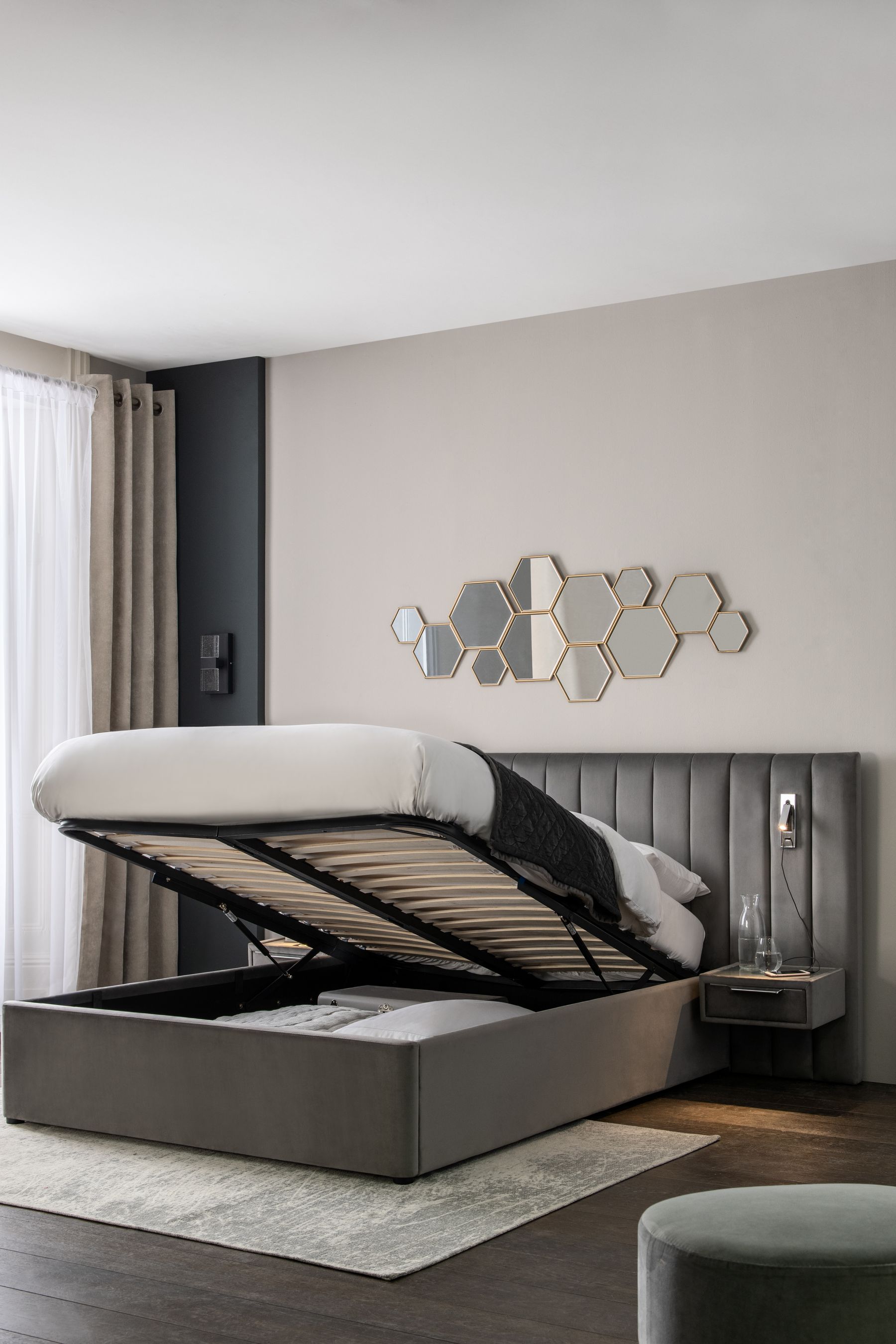 Mayfair ottoman velvet silver grey upholstered bed shop frame