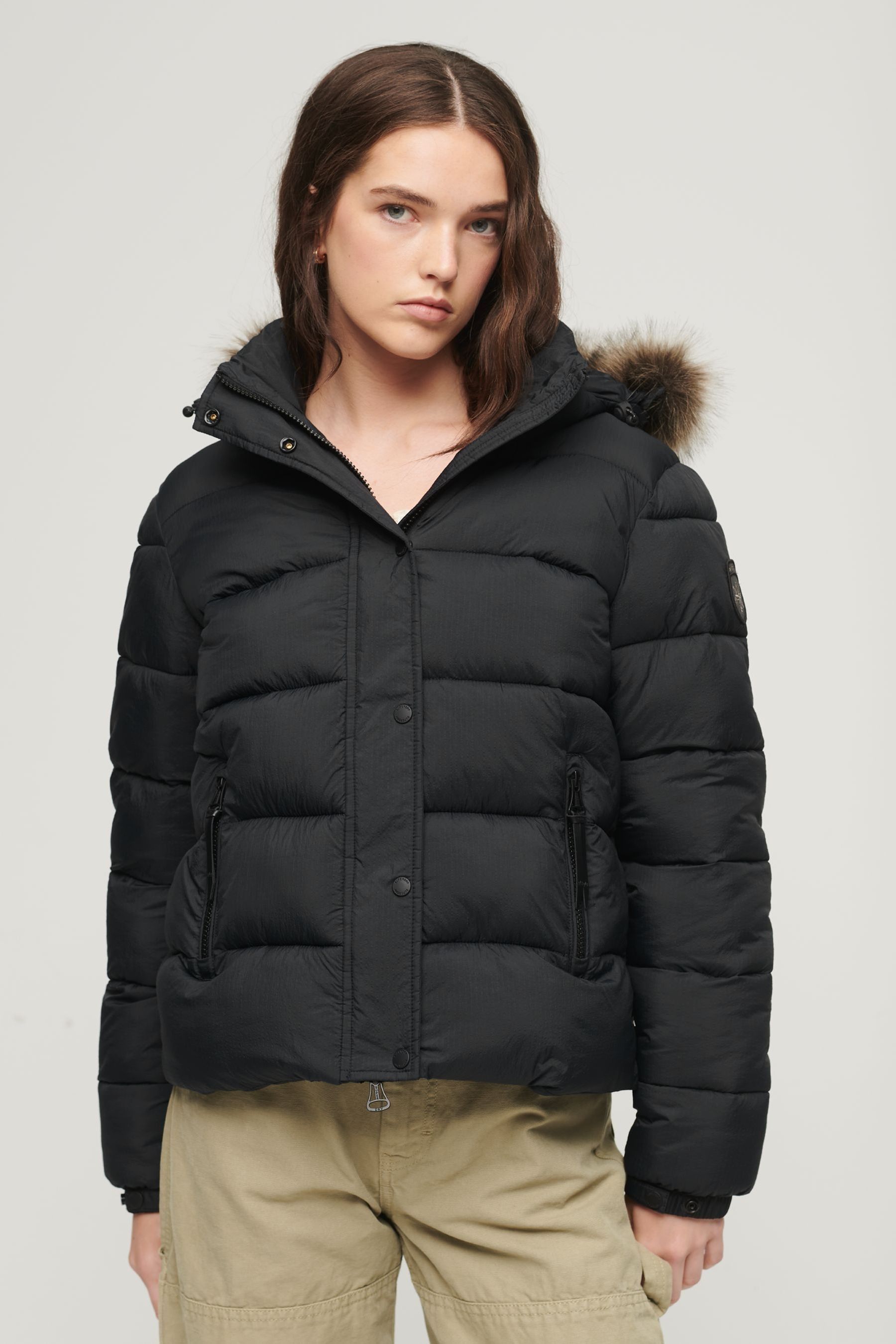Buy Superdry Black Faux Fur Short Hooded Puffer Jacket from Next Luxembourg