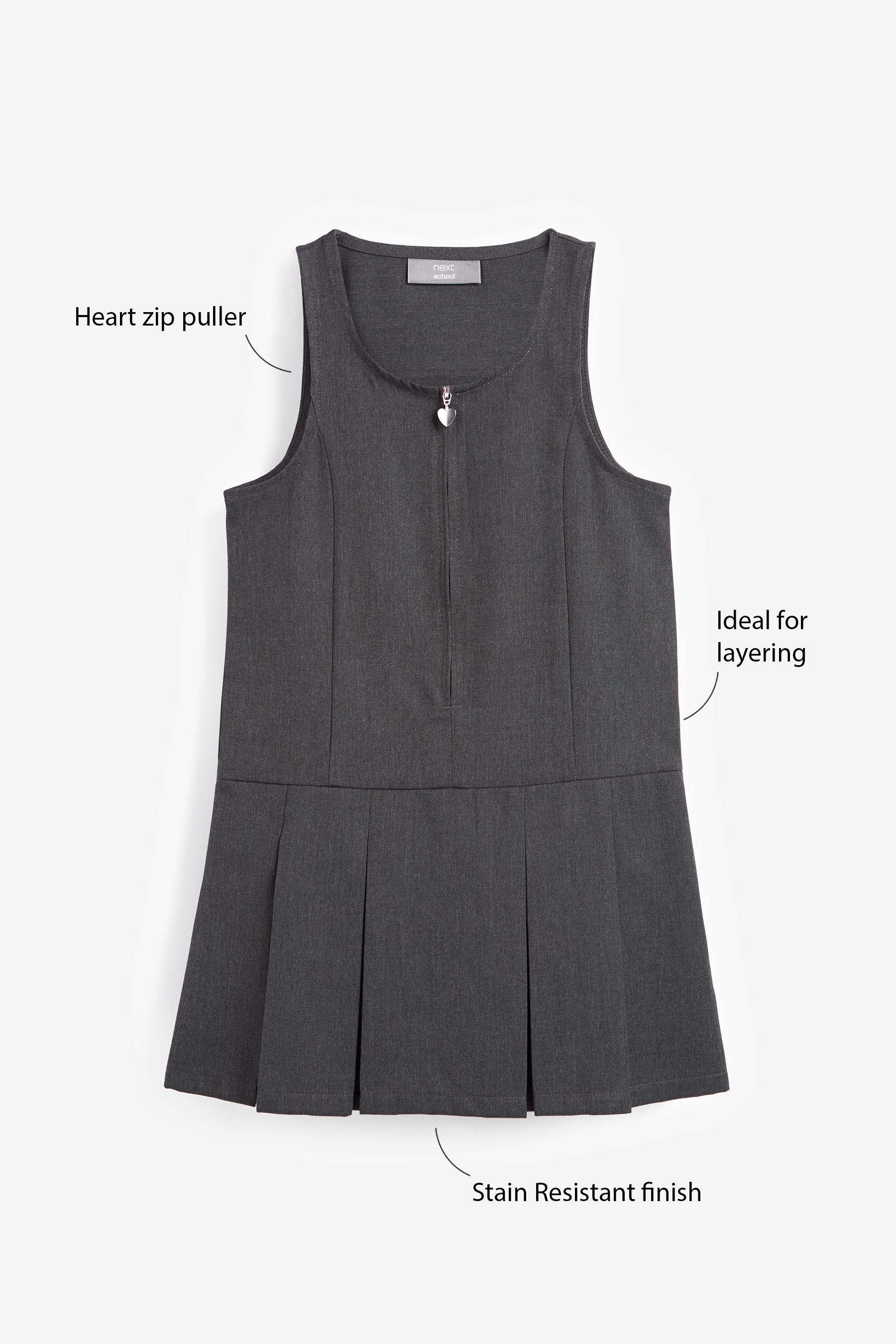 Buy Grey Regular Fit Zip Front School Pinafore 3 14yrs from the