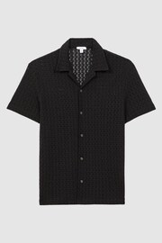 Reiss Black Scorpios Crochet Cuban Collar Button Through T-Shirt - Image 2 of 4