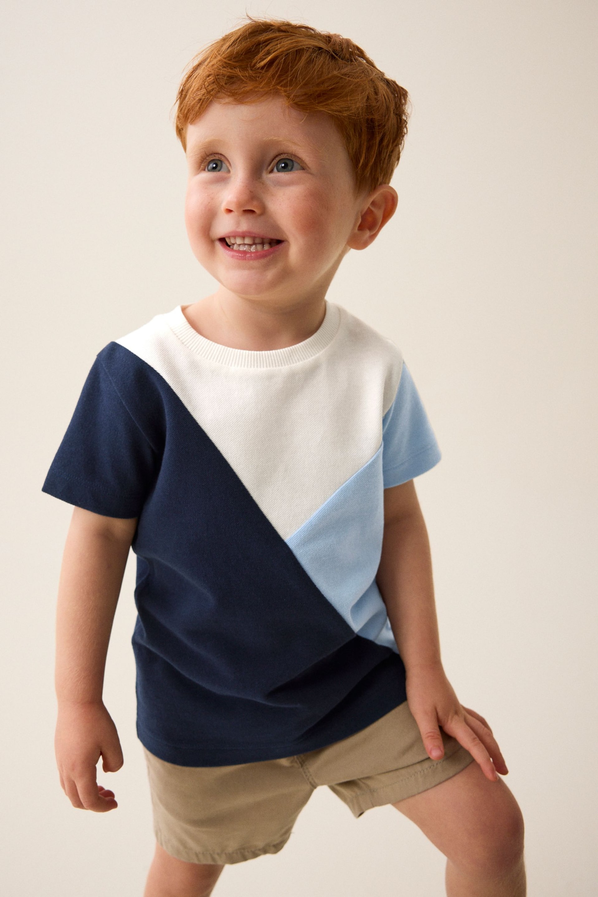 Blue/Navy Short Sleeve Colourblock T-Shirt (3mths-7yrs) - Image 1 of 6