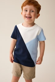 Blue/Navy Short Sleeve Colourblock T-Shirt (3mths-7yrs) - Image 2 of 6
