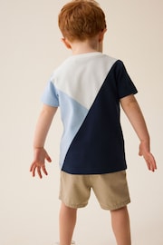 Blue/Navy Short Sleeve Colourblock T-Shirt (3mths-7yrs) - Image 4 of 6