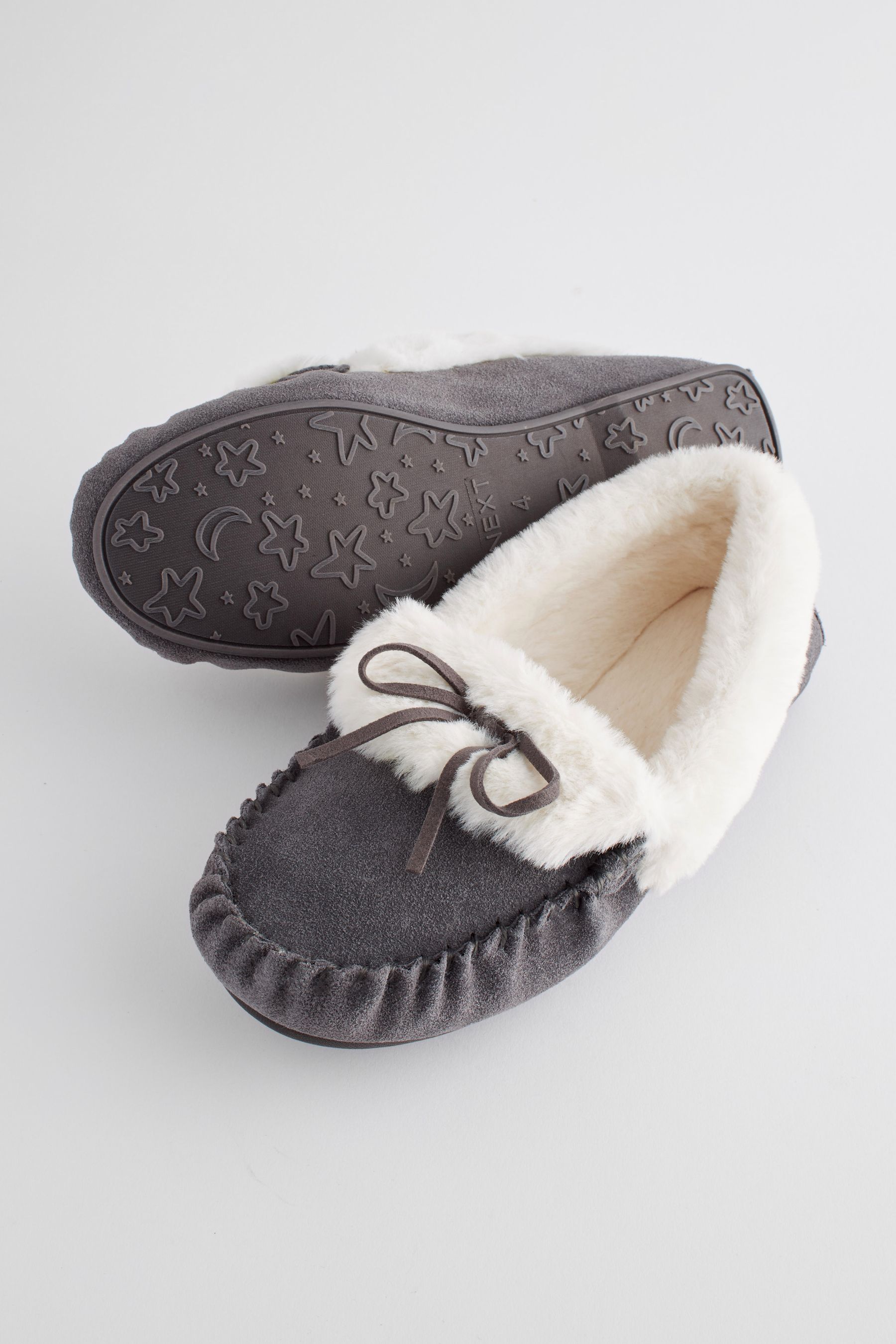 Gray moccasin slippers hot sale