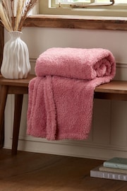 Coral Pink Snuggle Teddy Fleece Throw - Image 3 of 4