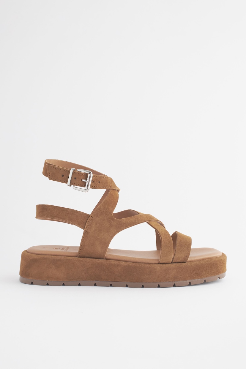 Tan Brown Forever Comfort® Leather Strappy Flatform Sandals - Image 7 of 9