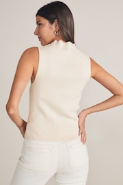 Ecru Cream Gem Knitted High Neck Tank Vest - Image 3 of 6