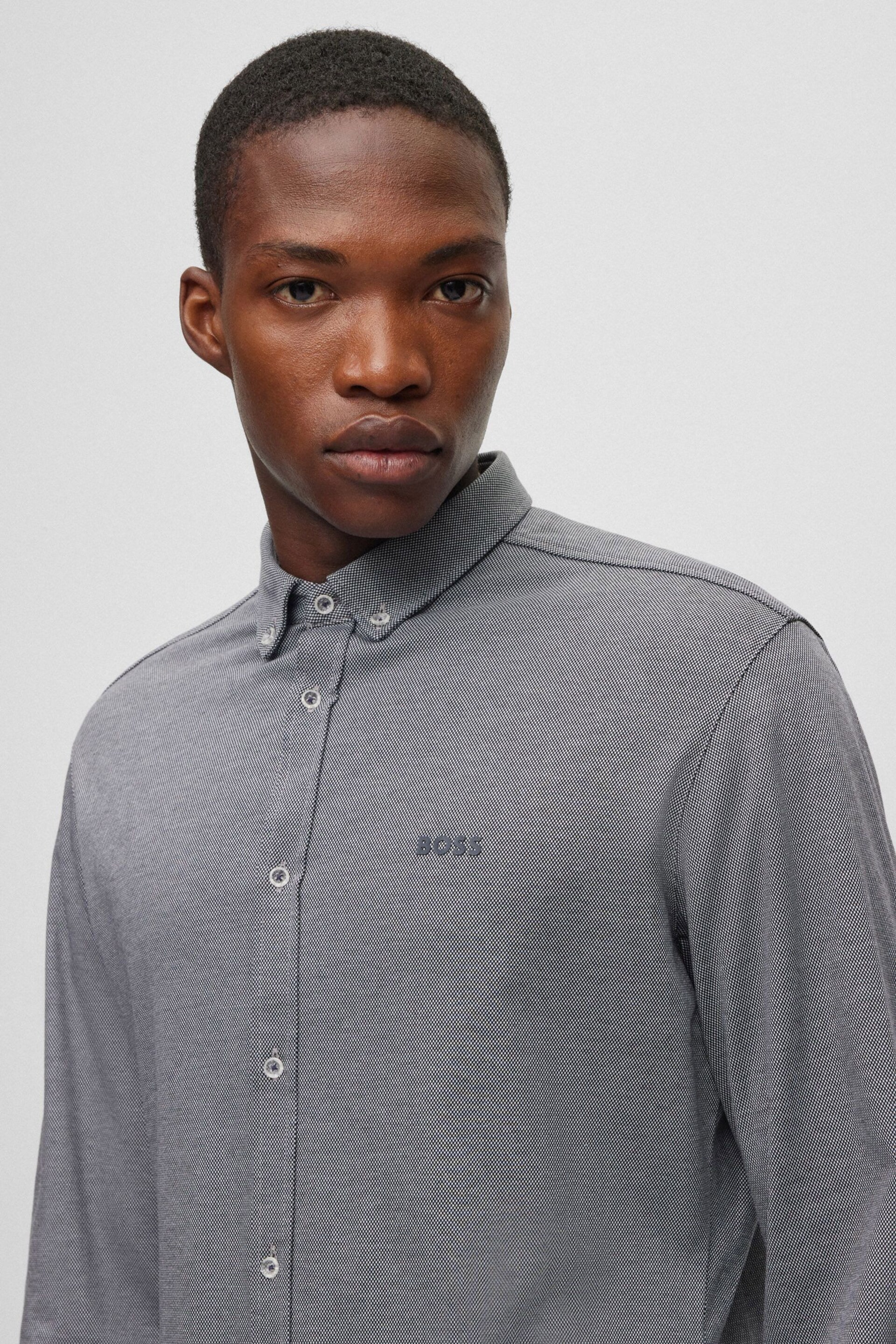 BOSS Grey Biado Long Sleeve Jersey Shirt - Image 6 of 7