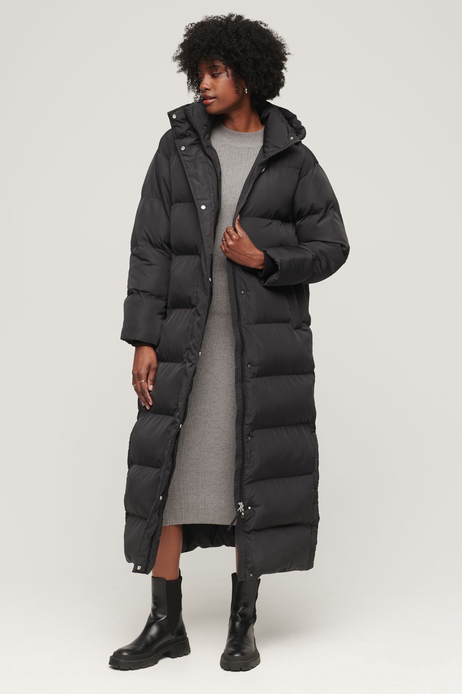 Buy Superdry Black Maxi Hooded Puffer Coat from the Next UK online shop