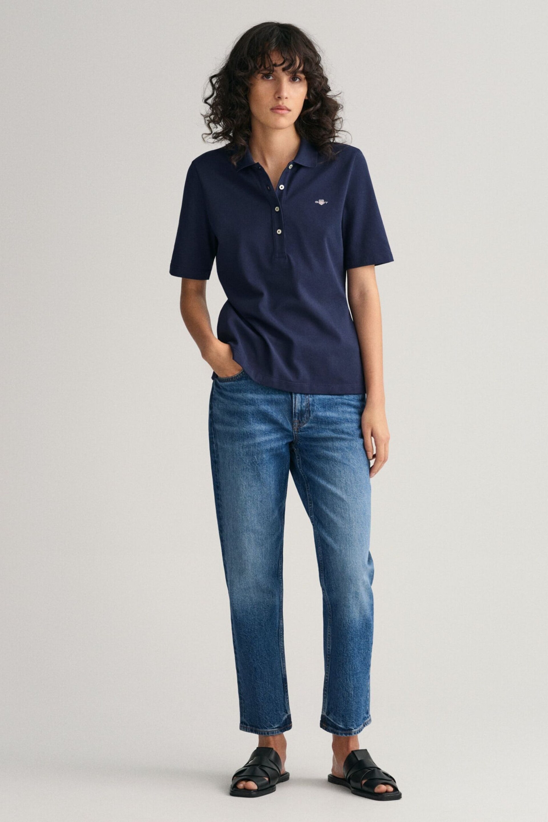 GANT Blue Slim Shield Pique Polo Shirt - Image 1 of 4