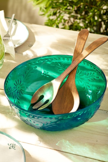 Teal Mediterranean Picnic Serveware Salad Bowl Set
