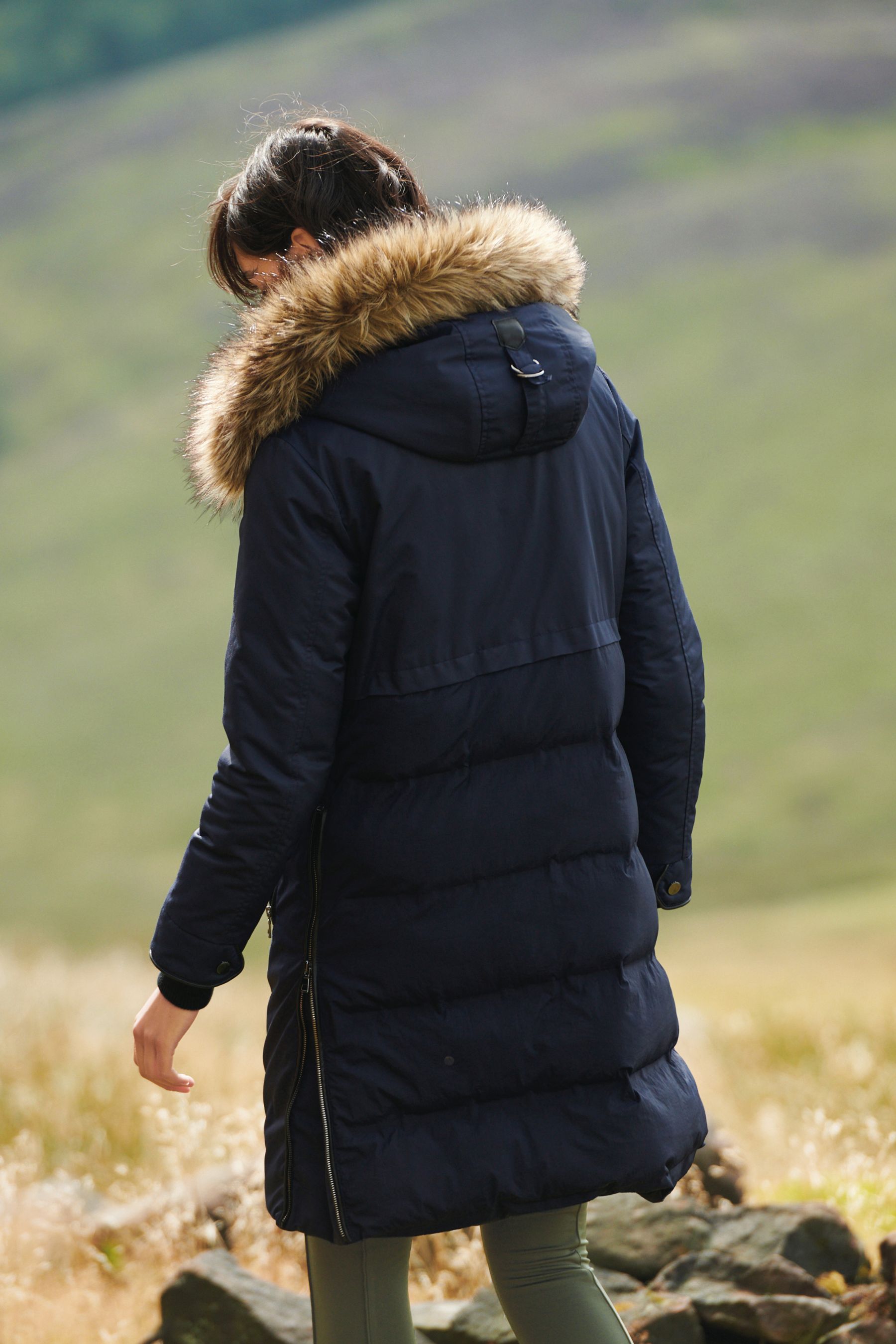 Navy faux fur hooded coat clearance
