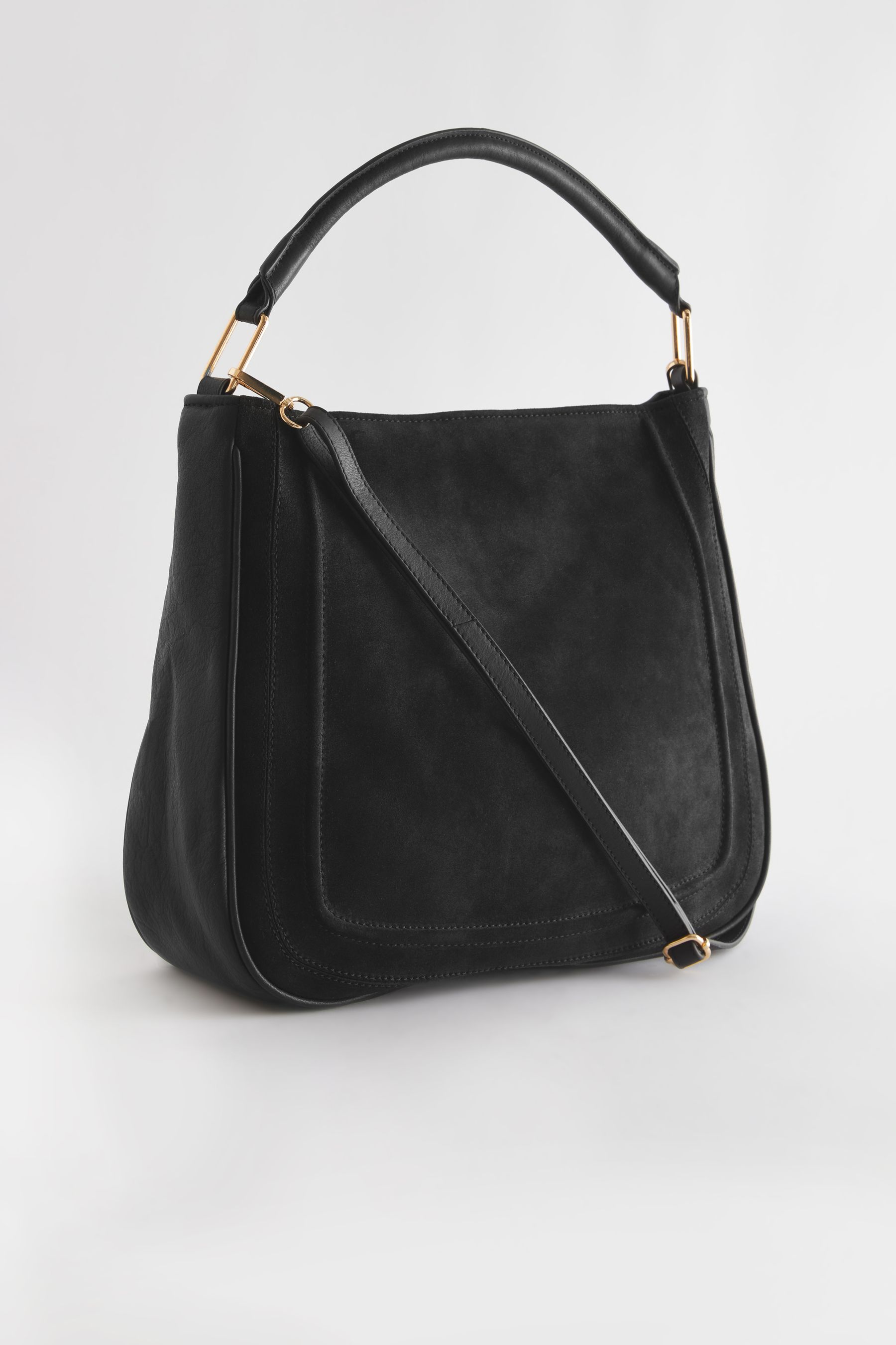 Black Leather Suede Shoulder Bag