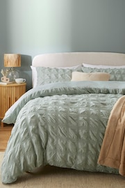 Sage Green Seersucker Supersoft Textured Duvet Cover and Pillowcase Set - Image 1 of 4