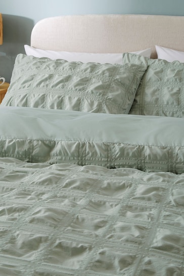 Sage Green Seersucker Supersoft Textured Duvet Cover and Pillowcase Set