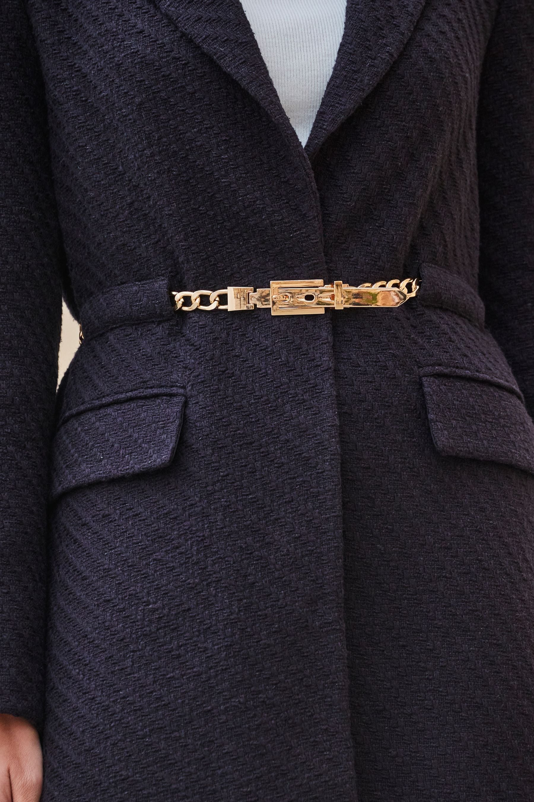 Buy Sosandar Black Boucle Coat With Gold Belt Detail from Next Luxembourg