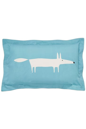 Scion Teal Blue/White Mr Fox Cotton Oxford Pillowcase