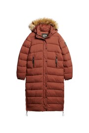 Superdry Brown Faux Fur Hood Longline Puffer Jacket - Image 4 of 6