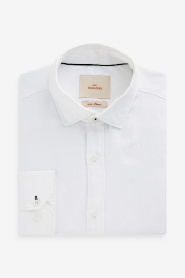 White Regular Fit Signature Linen Shirt