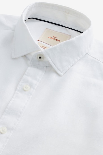 White Regular Fit Signature Linen Shirt