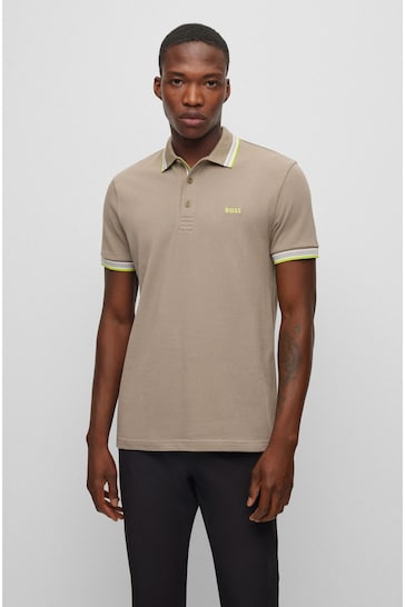 BOSS Beige/Green Tipping Paddy Polo Shirt