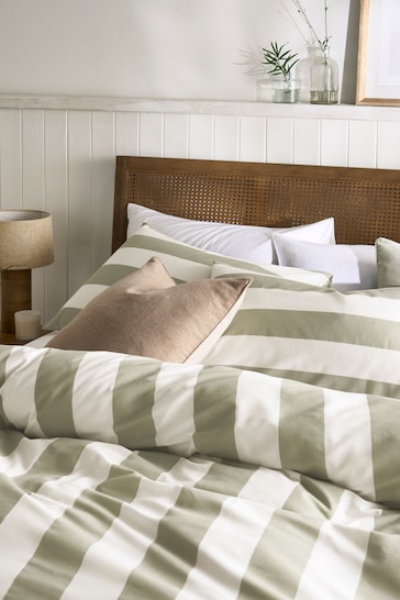 Green/White Stripe Duvet Cover and Pillowcase Set