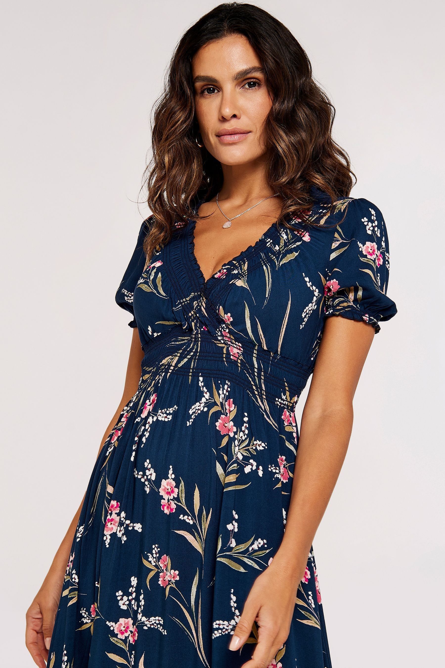 Buy Apricot Blue Multi Watercolour Floral Smocked Maxi Dress from the Next UK online shop