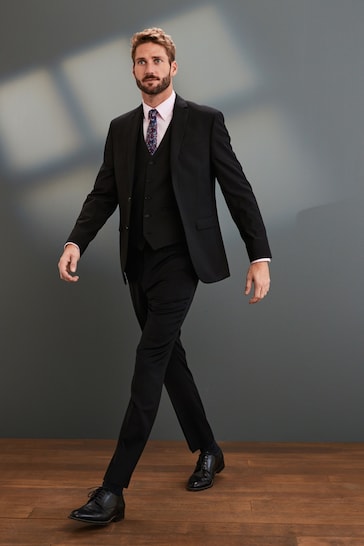 Black Regular Fit Signature Tollegno Italian Wool Suit Jacket