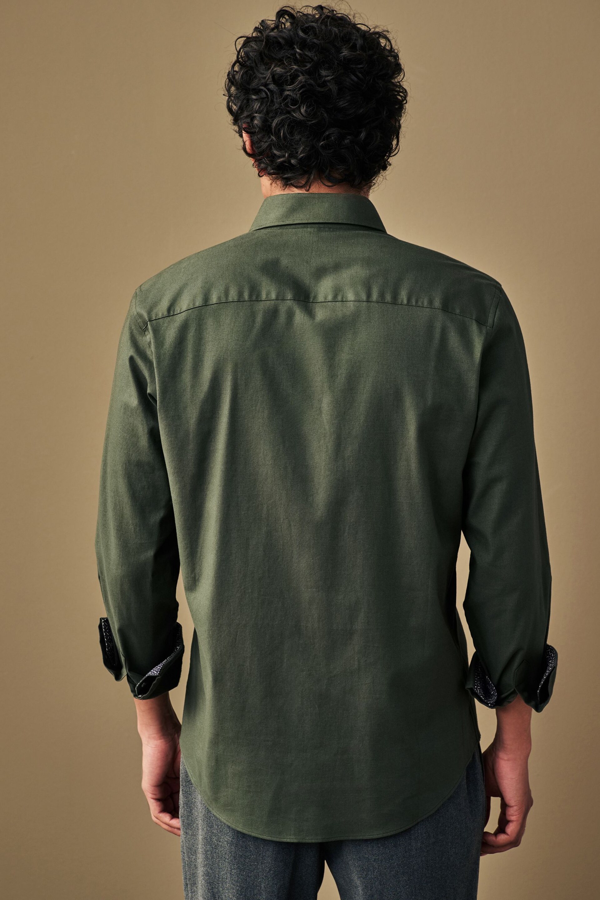 Forest Green Regular Fit Brushed Flannel Shirt - Image 3 of 7