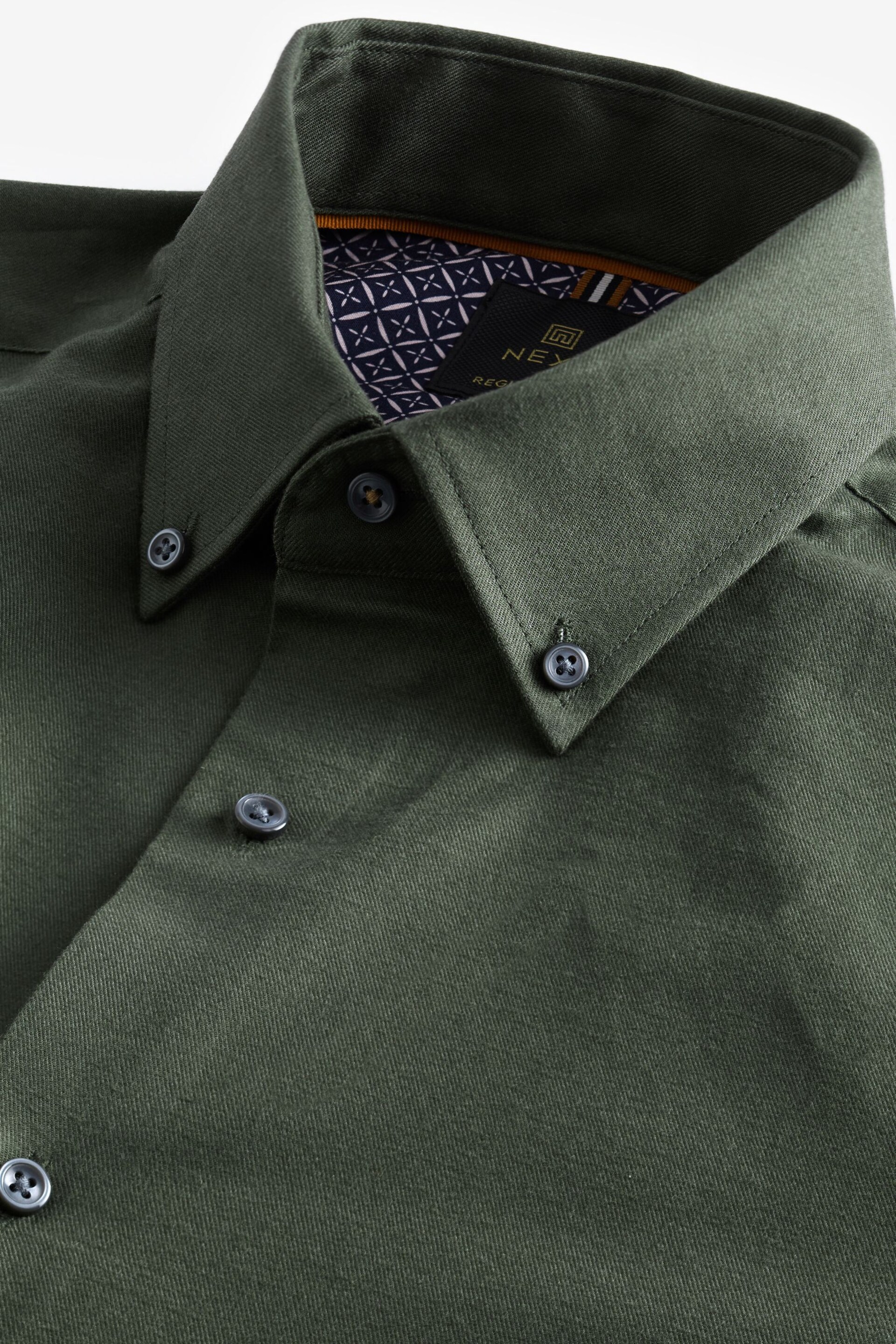 Forest Green Regular Fit Brushed Flannel Shirt - Image 6 of 7