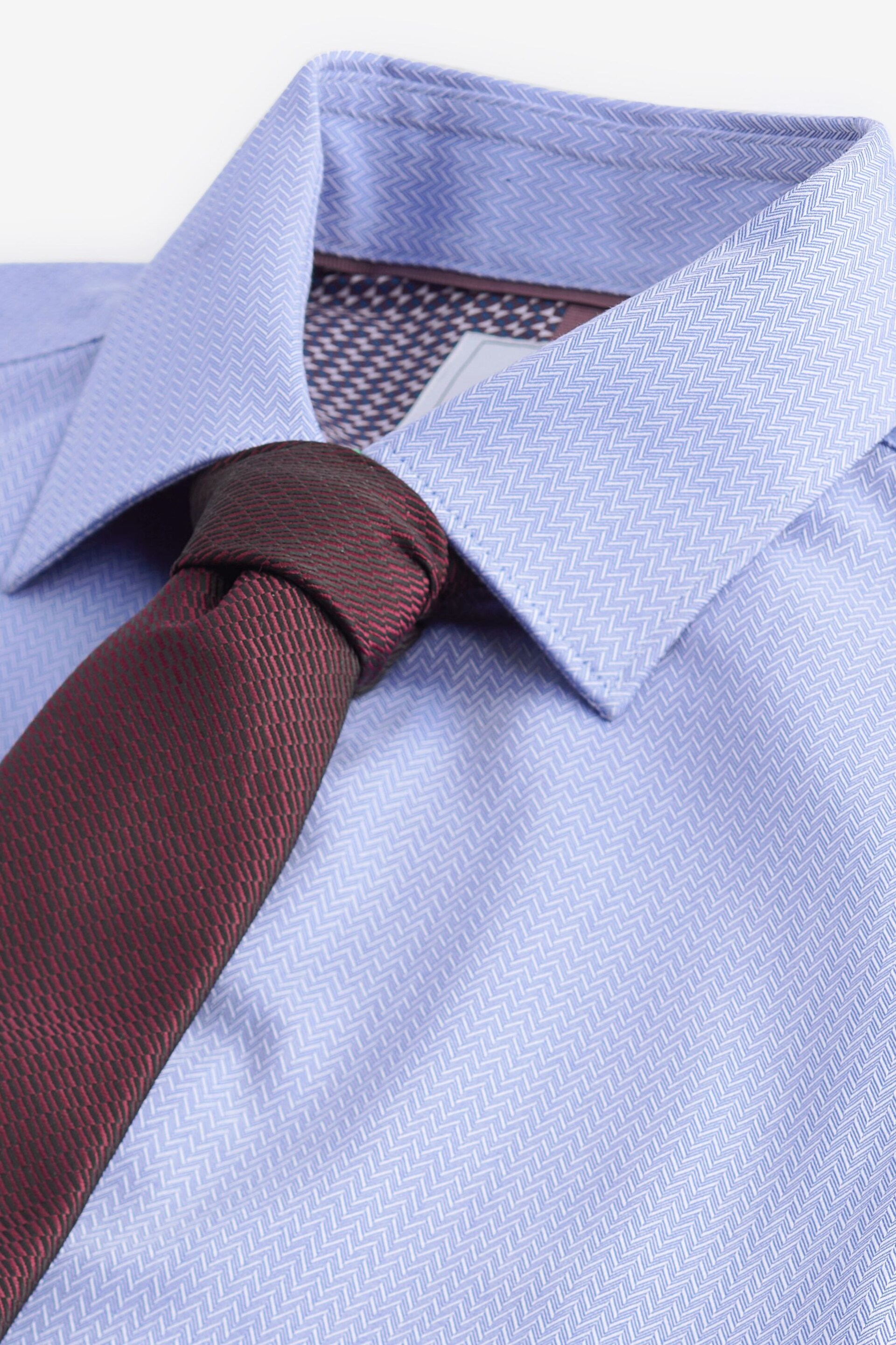 Light Blue/Burgundy Red Textured Regular Fit Single Cuff Shirt And Tie Pack - Image 7 of 8