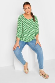 Yours Curve Green Tab Sleeve Blouse - Image 3 of 4