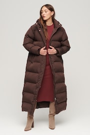 Superdry Brown Maxi Hooded Puffer Coat - Image 1 of 6
