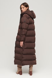 Superdry Brown Maxi Hooded Puffer Coat - Image 2 of 6
