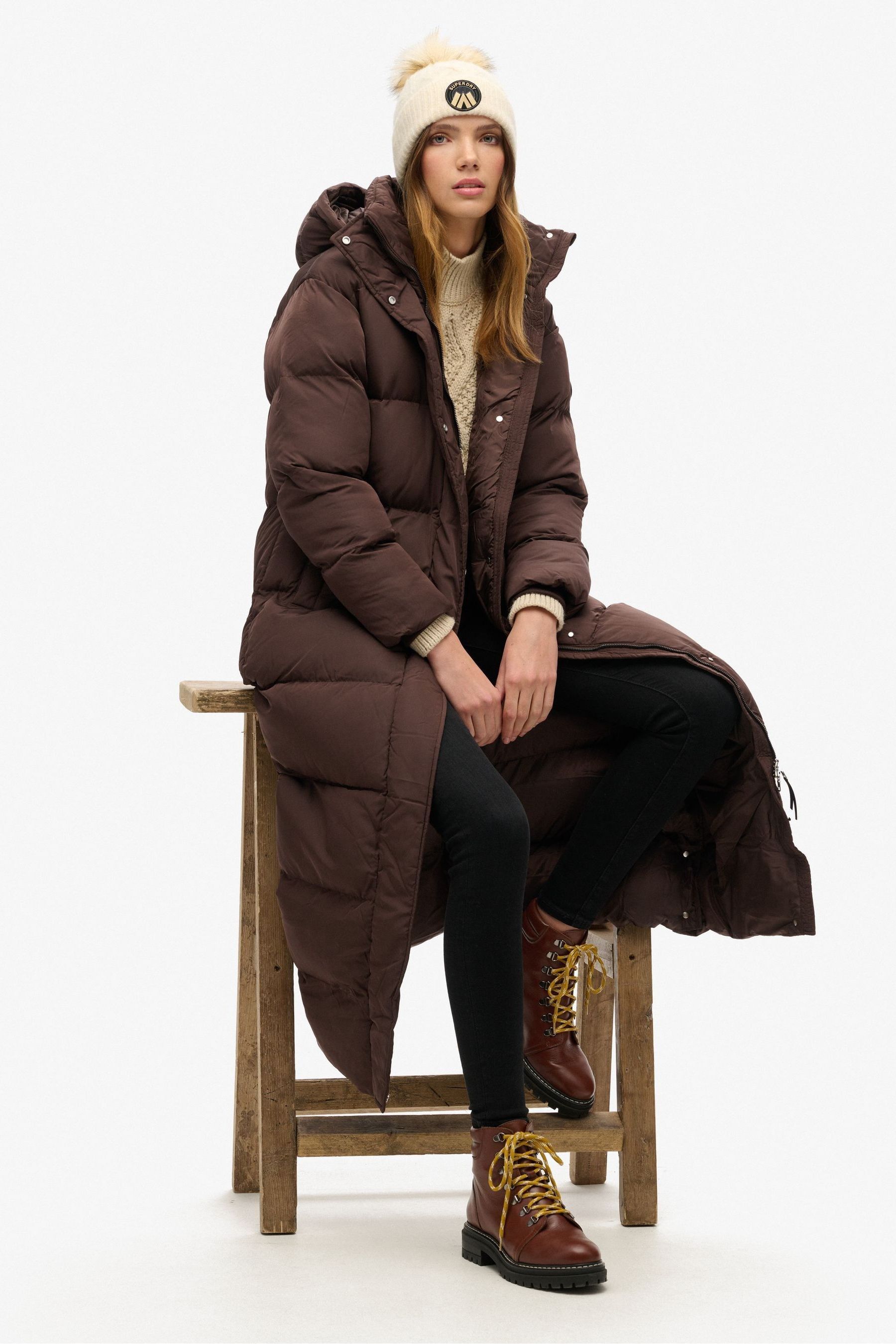 Buy Superdry Brown 100 Cotton Maxi Hooded Puffer Coat from Next Oman