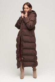 Superdry Brown Maxi Hooded Puffer Coat - Image 3 of 6