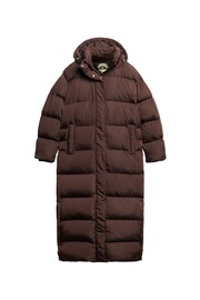Superdry Brown Maxi Hooded Puffer Coat - Image 4 of 6