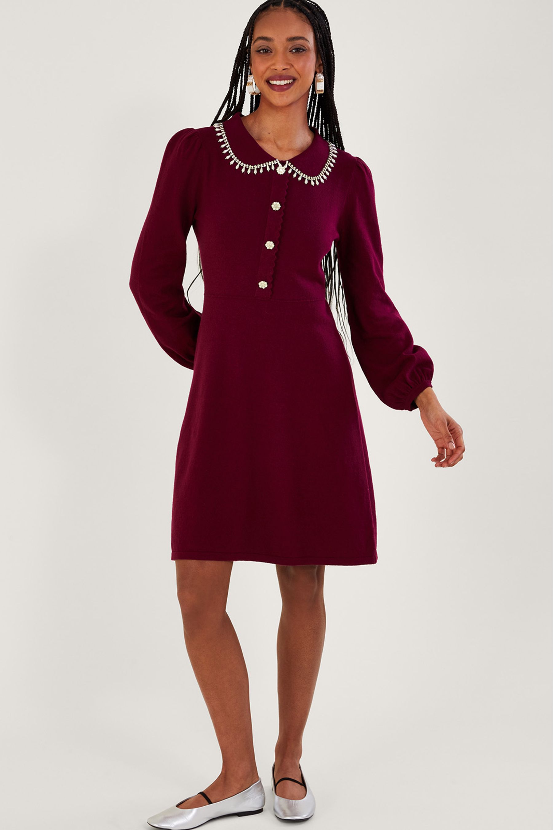 Buy Monsoon Pink Cleo Collar Dress from Next Luxembourg