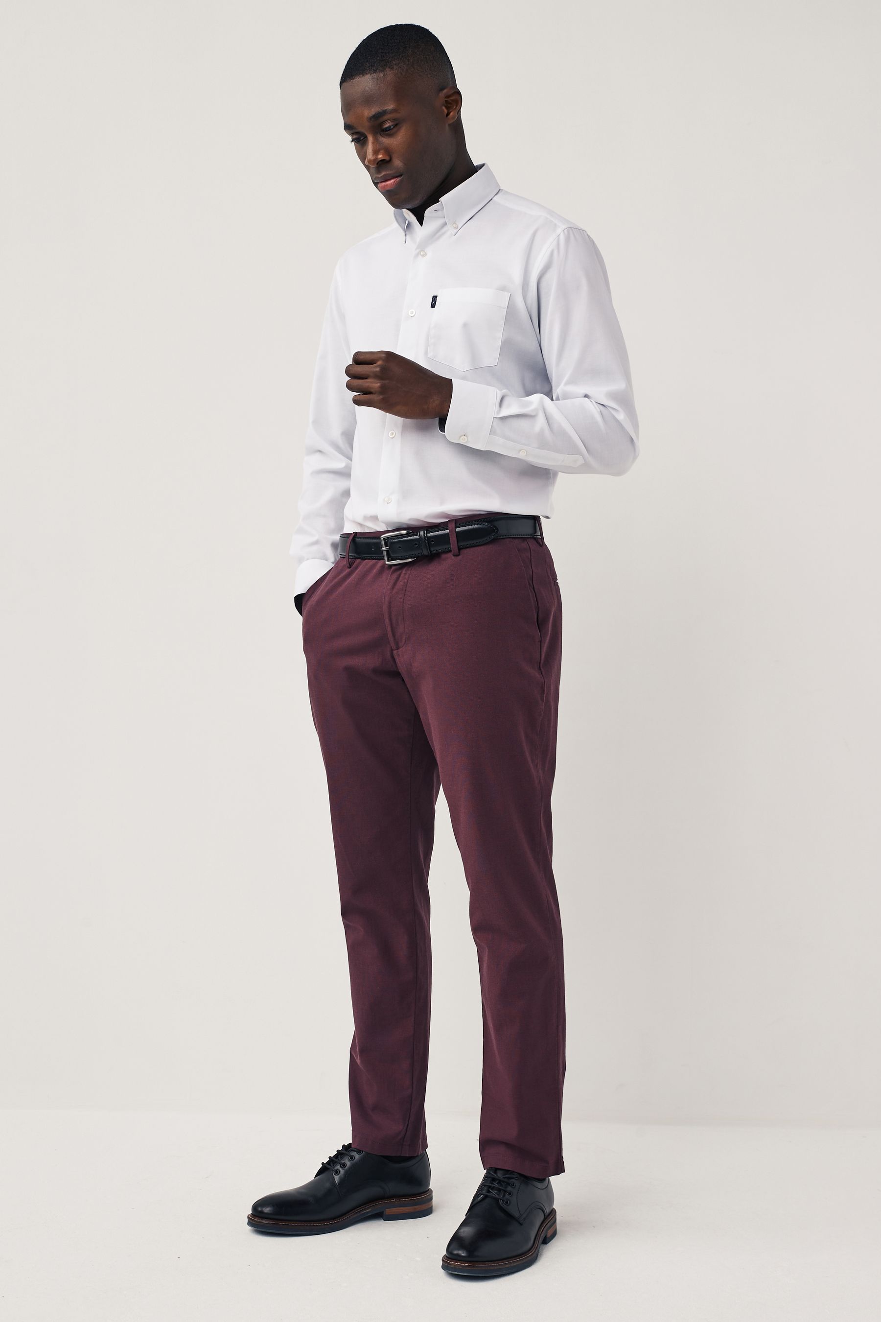 Burgundy Red Slim Smart Textured Chinos Trousers