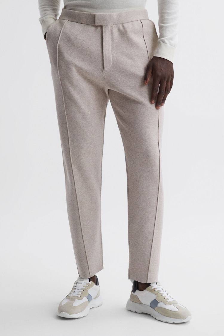 Reiss Oatmeal Melange Jett Knitted Front Seam Trousers - Image 1 of 4