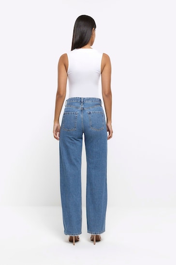 River Island Blue 90s Straight High Rise Jeans