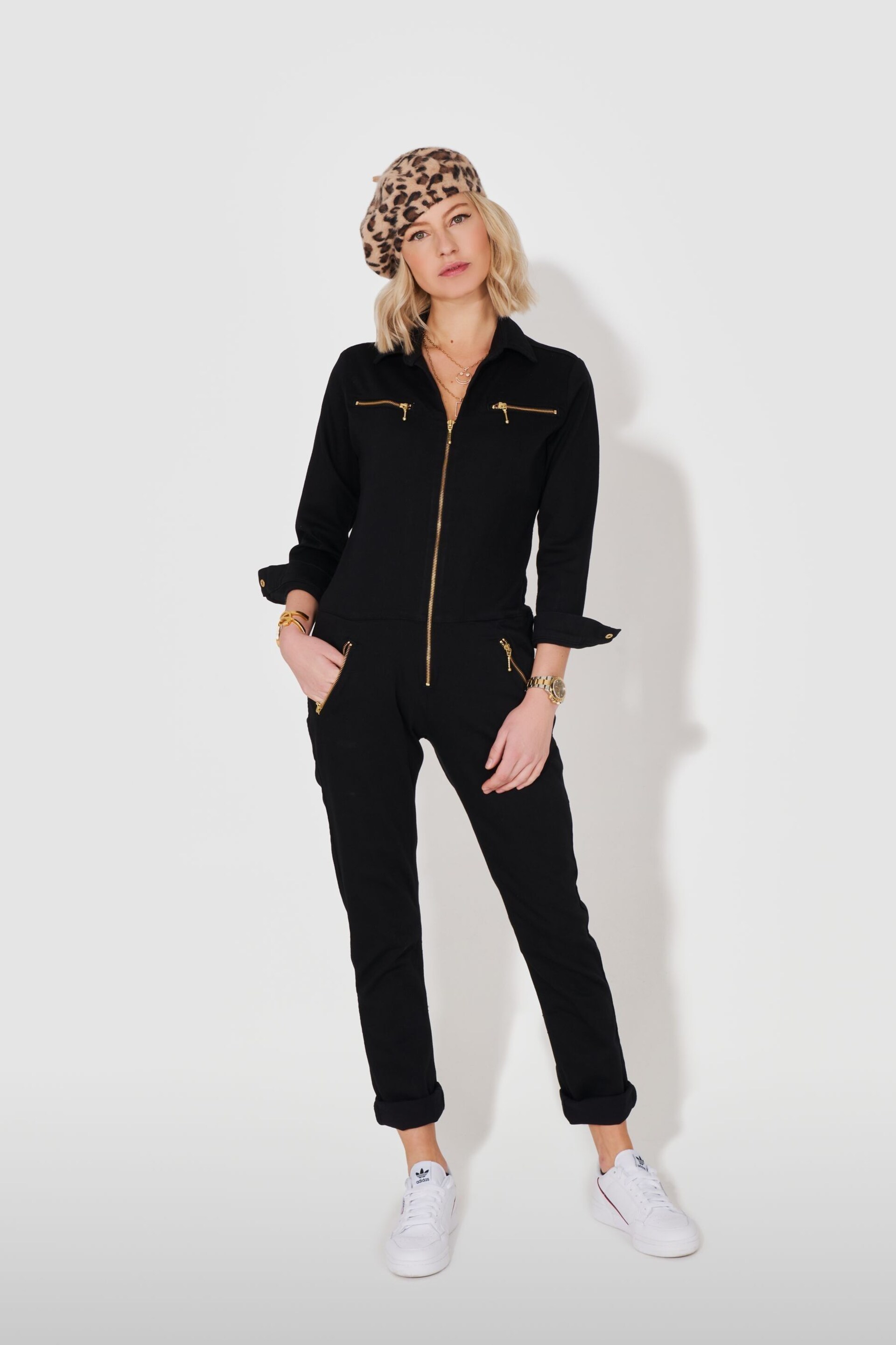 DONNA IDA Slim Fit Dolly Black Denim Jumpsuit - Image 1 of 7