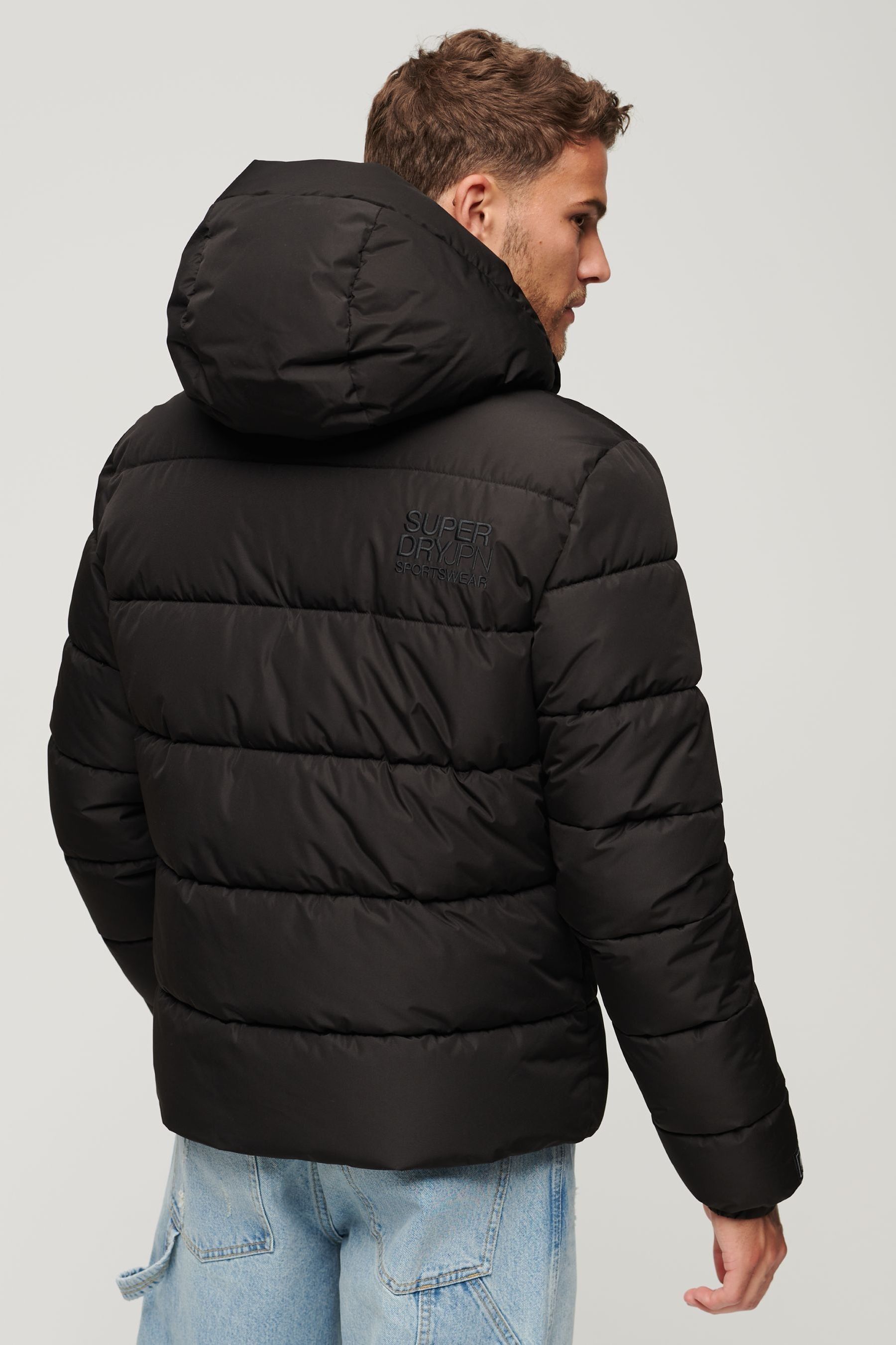 Buy Superdry Black Hooded Mens Sports Puffer Jacket from Next Luxembourg