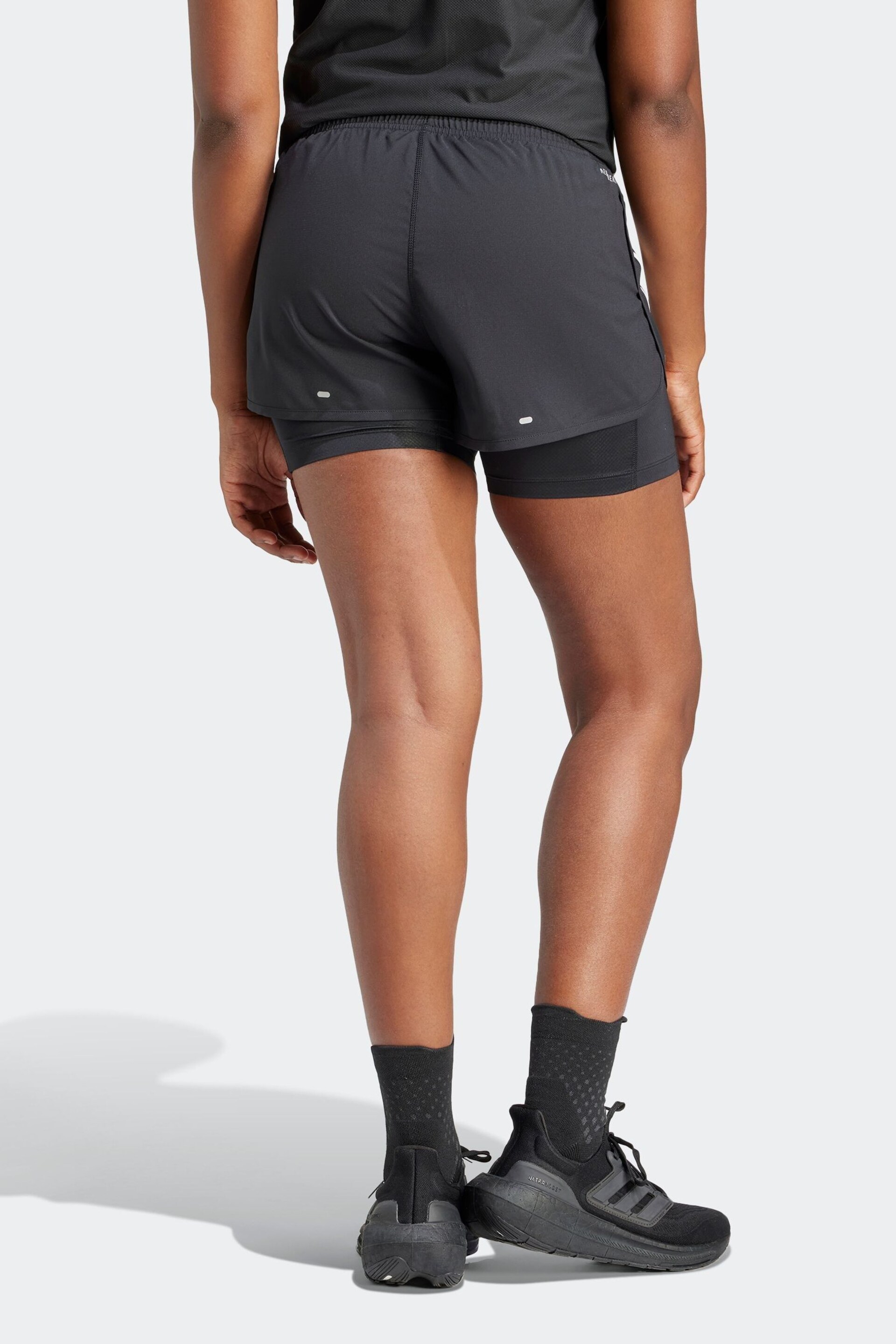 adidas Black 3 Strip 2-in-1 Shorts - Image 2 of 6