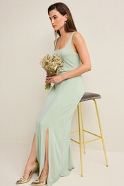 Sage Green Square Neck Bridesmaid Maxi Dress - Image 3 of 6