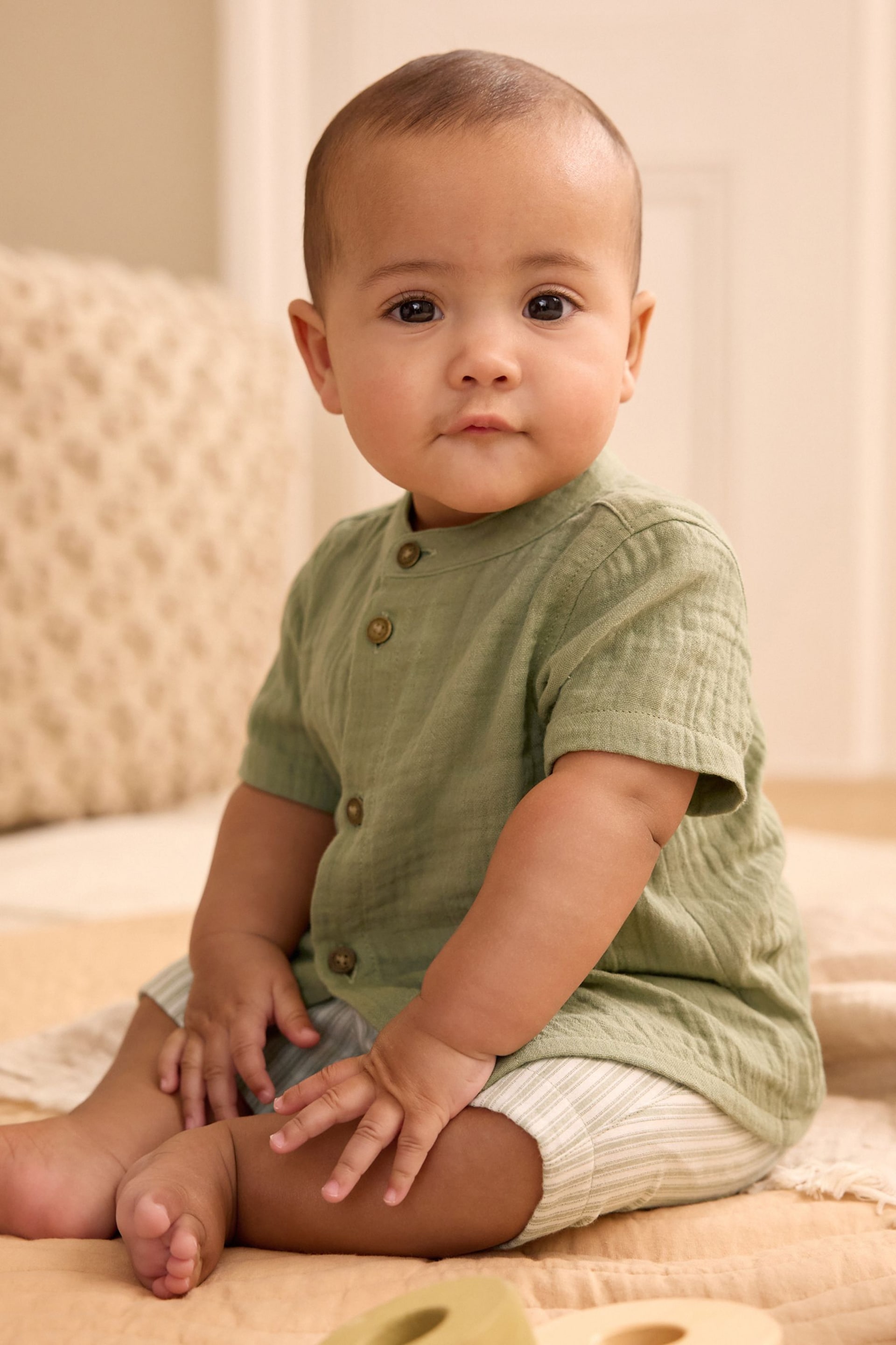 Sage Green Baby Shirt and Shorts Set (0mths-2yrs) - Image 1 of 10