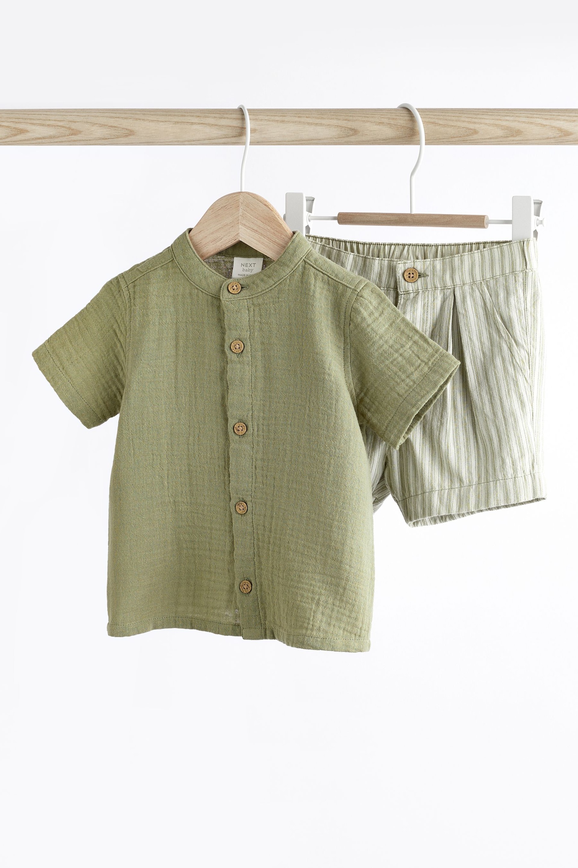 Sage Green Baby Shirt and Shorts Set (0mths-2yrs) - Image 4 of 10