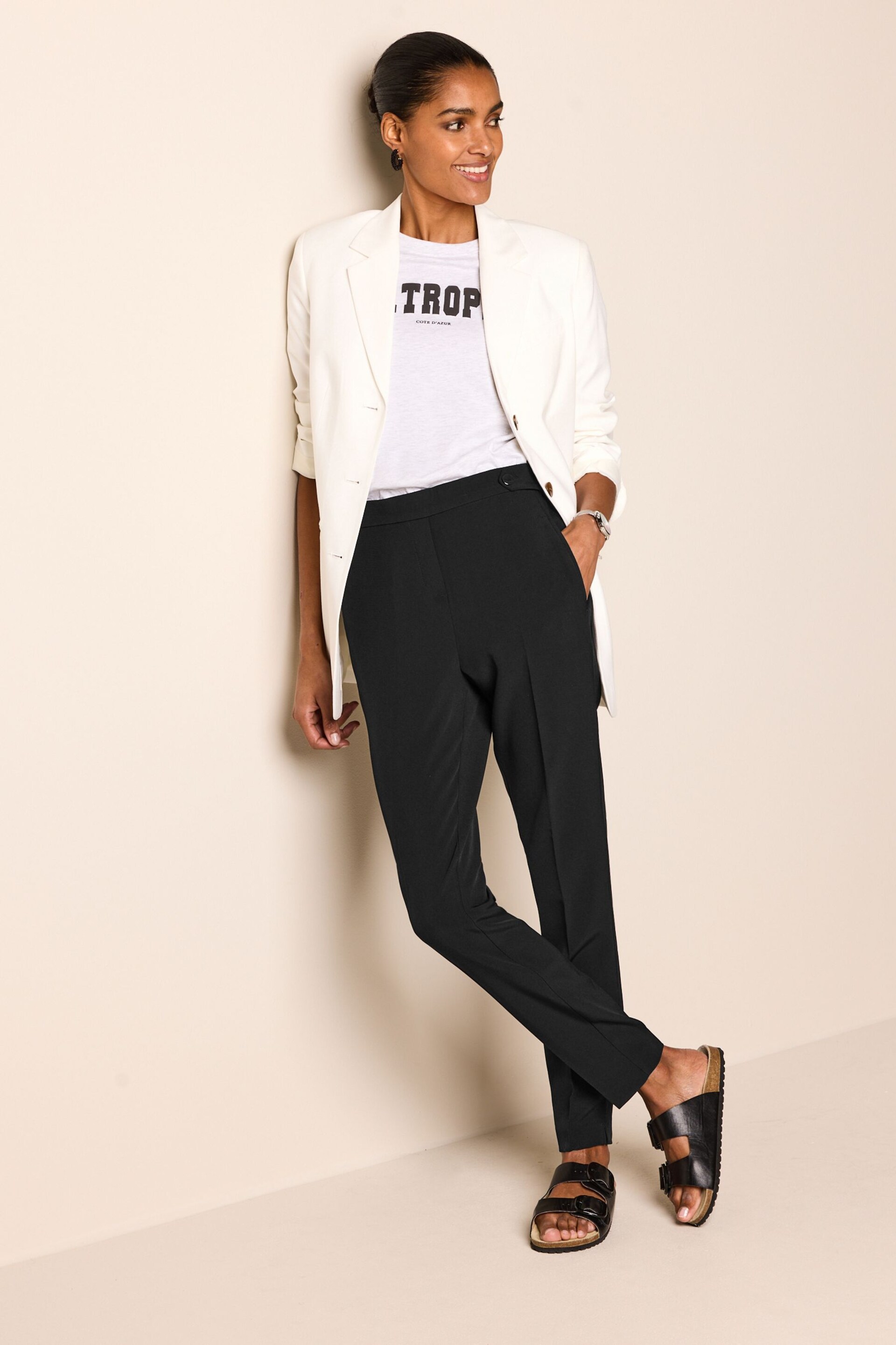 Black Tailored Elastic Back Skinny Leg Trousers - Image 1 of 5